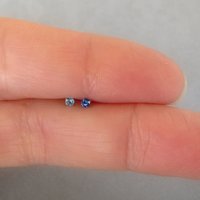 Small 2mm Blue Nose Stud, 925 Sterling Silver Blue Nose Ring, Cubic Zirconia Gemstone Nose Stud with a 21g Post, L-bend or Straight
