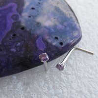 Small Purple Nose Stud, 925 Sterling Silver Purple Nose Ring, Cubic Zirconia Tanzanite Gemstone Nose Stud on a 21g Post, Customizable
