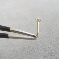 14k Yellow Gold Nose Stud, Small Cubic Zirconia Gemstone Nose Ring - Solid Yellow Gold
