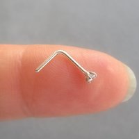 14k White Gold Nose Stud, Small Cubic Zirconia Gemstone Nose Ring - Solid White Gold, 18g or 20g L-Bend Post