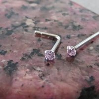 Small 2mm Pink Nose Stud, 925 Sterling Silver Pale Pink Nose Ring, Cubic Zirconia Gemstone Nose Stud with a 21g Post, L-bend or Straight