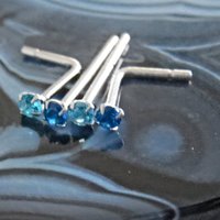 Small 2mm Blue Nose Stud, 925 Sterling Silver Blue Nose Ring, Cubic Zirconia Gemstone Nose Stud with a 21g Post, L-bend or Straight