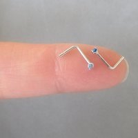 Small 2mm Blue Nose Stud, 925 Sterling Silver Blue Nose Ring, Cubic Zirconia Gemstone Nose Stud with a 21g Post, L-bend or Straight