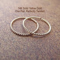 Solid 14k Gold Hoop Earrings, Perfectly Twisted Pair of Small Gold Earrings