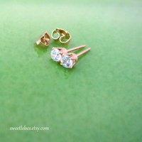 Small CZ Earrings; 3mm Round, Gold Filled Cubic Zirconia Cartilage Studs