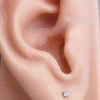 Surgical Steel Stud Earrings, Tiny 2mm Cubic Zirconia Gemstone Earrings - 21g Lobe and Cartilage Studs for Men or Women - Single or Pair