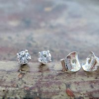 Sterling Silver CZ Earrings for Cartilage or Earlobes, Dainty Studs