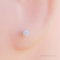 Sterling Silver CZ Earrings for Cartilage or Earlobes, Dainty Studs