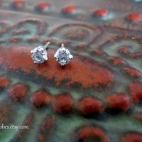 Sterling Silver CZ Earrings for Cartilage or Earlobes, Dainty Studs