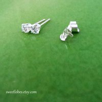 Sterling Silver CZ Earrings for Cartilage or Earlobes, Dainty Studs