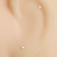 TEENY TINY Flat Gold Stud Earrings, 14k Solid Gold - Super Thin 24g Post, Single or Pair, Earlobe or Cartilage Earring, 100% Made in USA