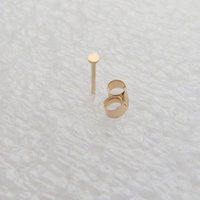 TEENY TINY Flat Gold Stud Earrings, 14k Solid Gold - Super Thin 24g Post, Single or Pair, Earlobe or Cartilage Earring, 100% Made in USA