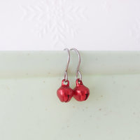 Tiny Jingle Bell Earrings on Titanium Earwires, Implant Grade Nickel Free, Dainty Christmas Earrings Great Gift For Little Girls, Adults Too