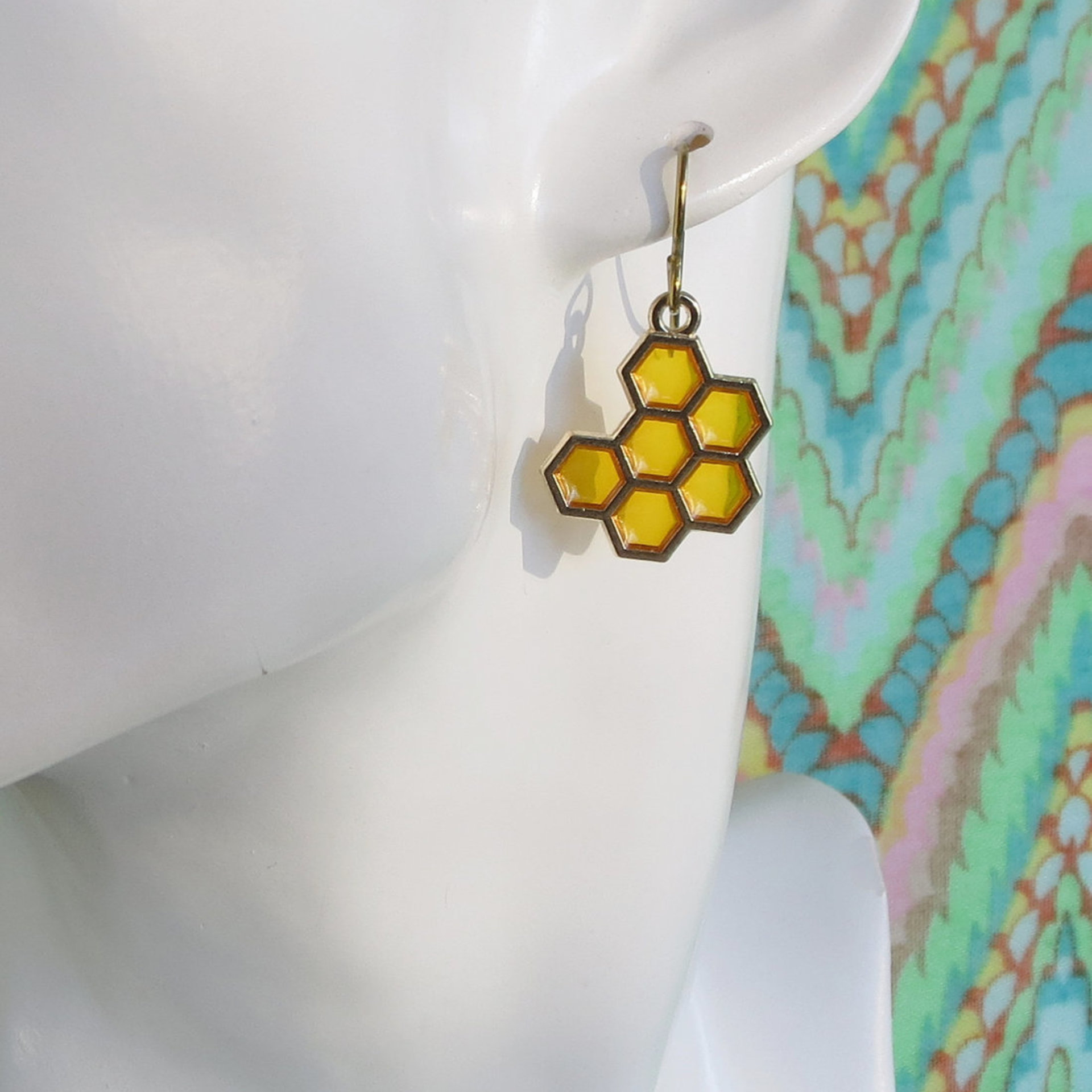	 Honeycomb Earrings with Niobium Ear Wires, Super Hypoallergenic Bee Earrings for Sensitive Ears