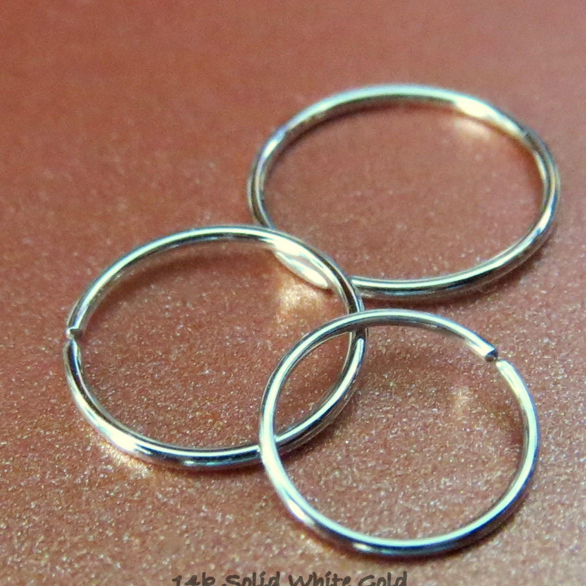 14k WHITE Gold Nose Ring, Cartilage, Lobe, Etc. - Solid Gold, NOT Plated or Filled - 20, 22, 24, or 26 Gauge Small Endless Hoop, Made in USA