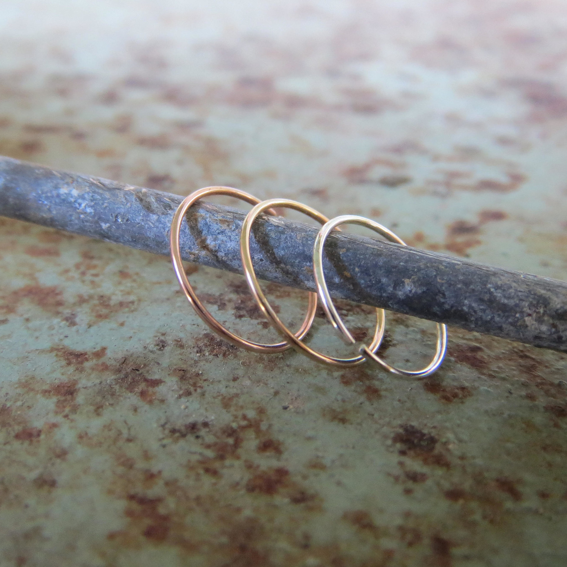 Skinny Nose Ring Hoops, Set of TWO: Yellow or Rose-Gold Filled or Sterling Silver - Helix Ring, Tragus Ring, Lip Ring, Etc, 100% Made In USA