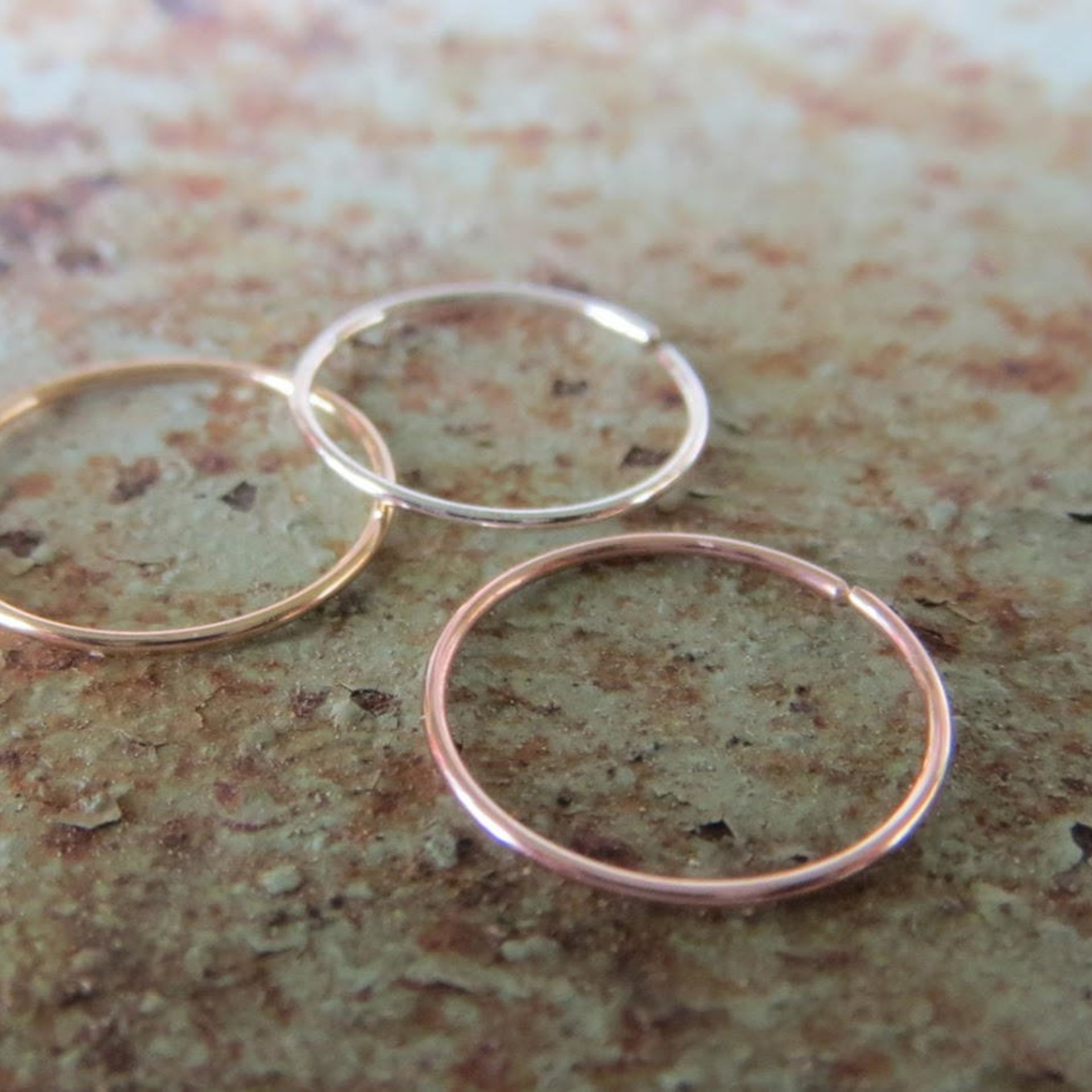 Skinny Nose Ring Hoops, Set of TWO: Yellow or Rose-Gold Filled or Sterling Silver - Helix Ring, Tragus Ring, Lip Ring, Etc, 100% Made In USA