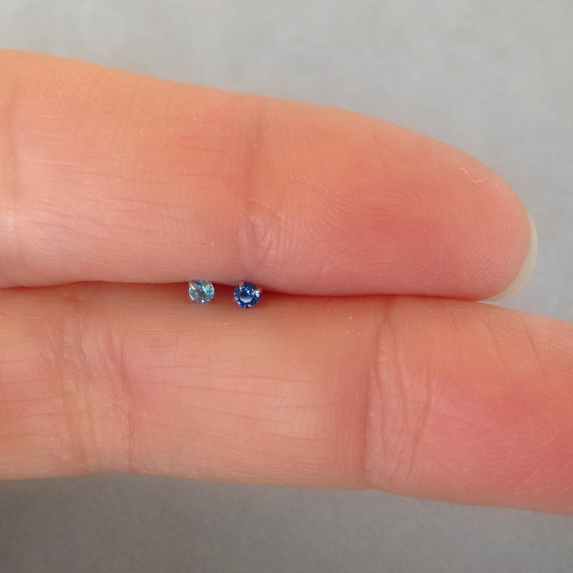 Small 2mm Blue Nose Stud, 925 Sterling Silver Blue Nose Ring, Cubic Zirconia Gemstone Nose Stud with a 21g Post, L-bend or Straight