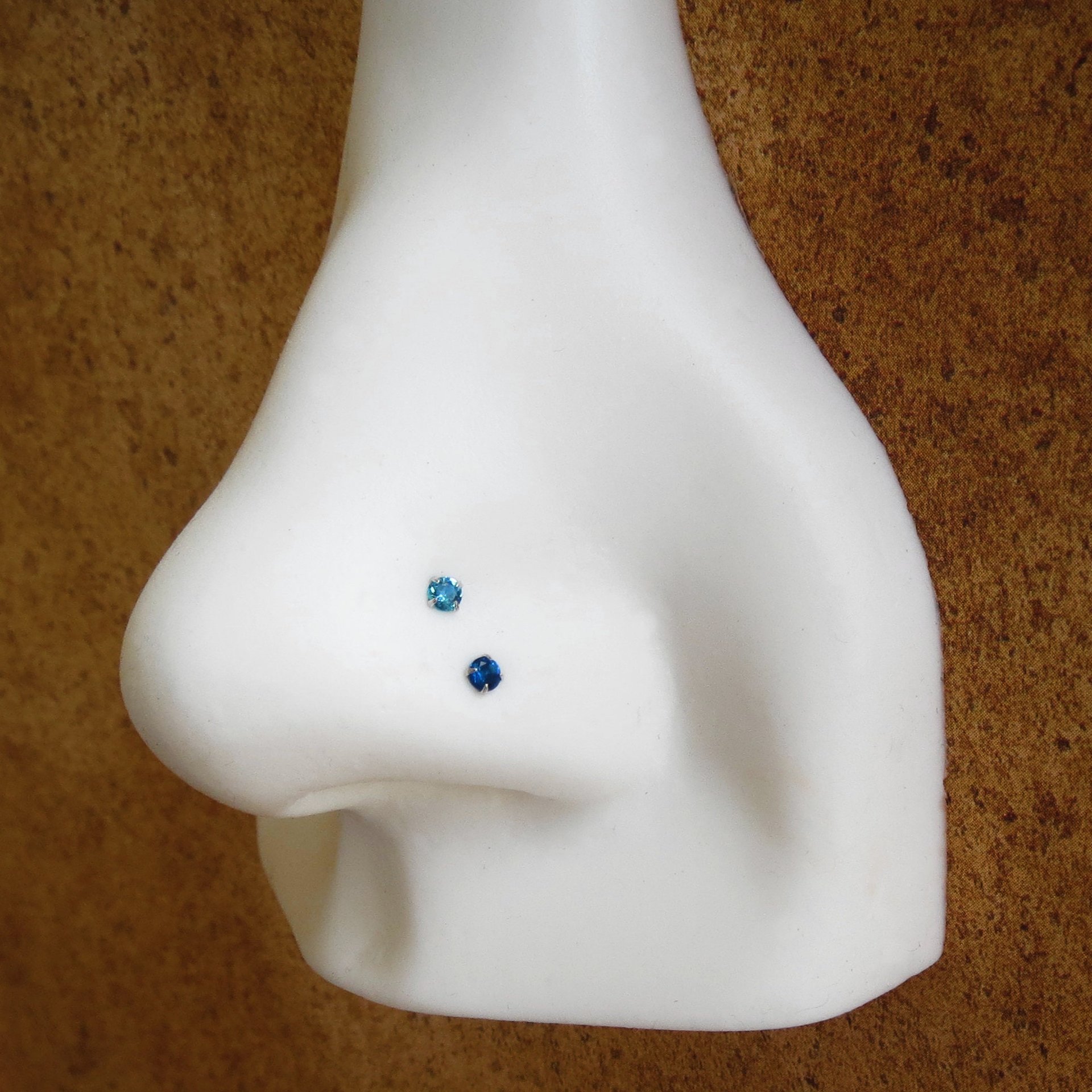 Small 2mm Blue Nose Stud, 925 Sterling Silver Blue Nose Ring, Cubic Zirconia Gemstone Nose Stud with a 21g Post, L-bend or Straight