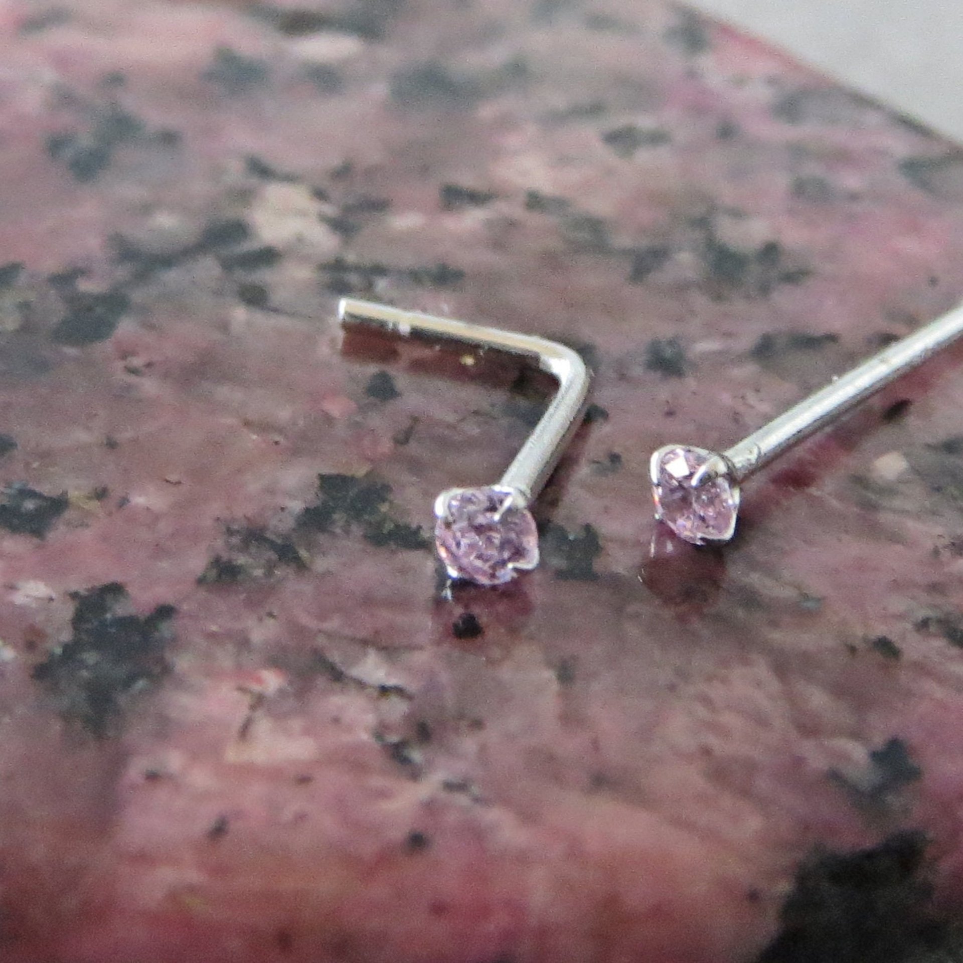 Small 2mm Pink Nose Stud, 925 Sterling Silver Pale Pink Nose Ring, Cubic Zirconia Gemstone Nose Stud with a 21g Post, L-bend or Straight