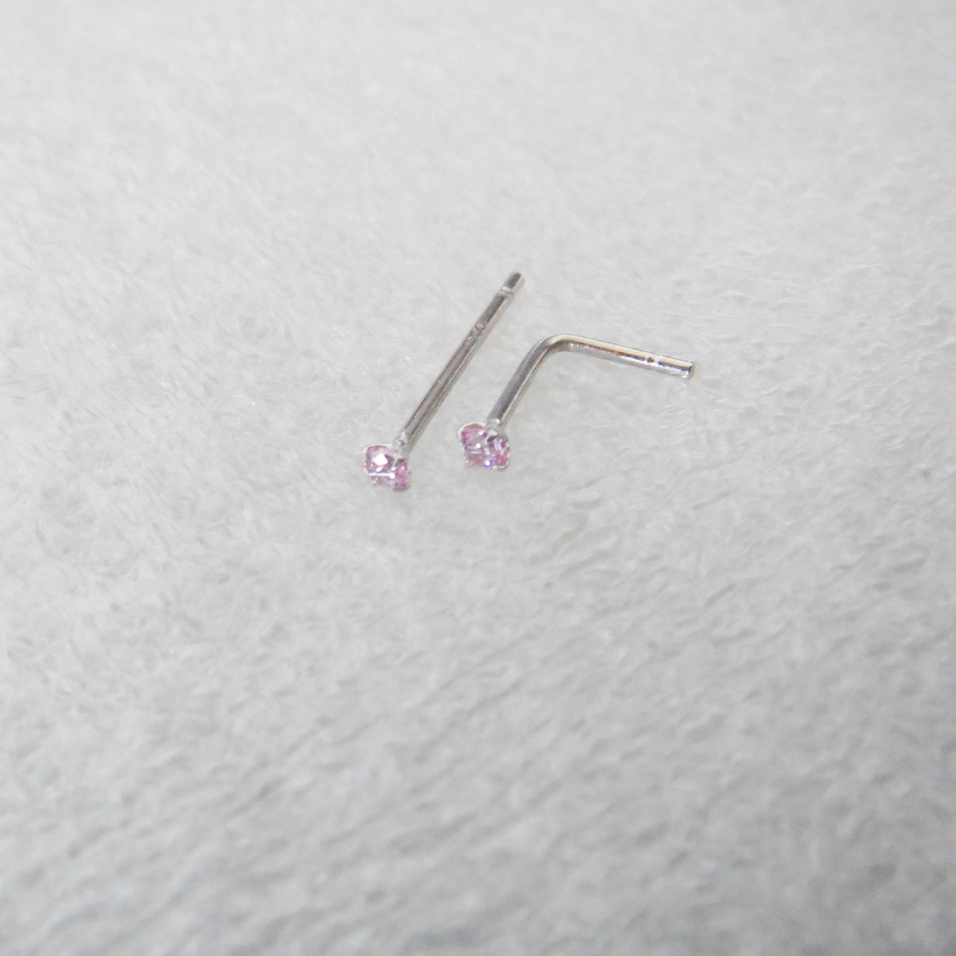 Small 2mm Pink Nose Stud, 925 Sterling Silver Pale Pink Nose Ring, Cubic Zirconia Gemstone Nose Stud with a 21g Post, L-bend or Straight