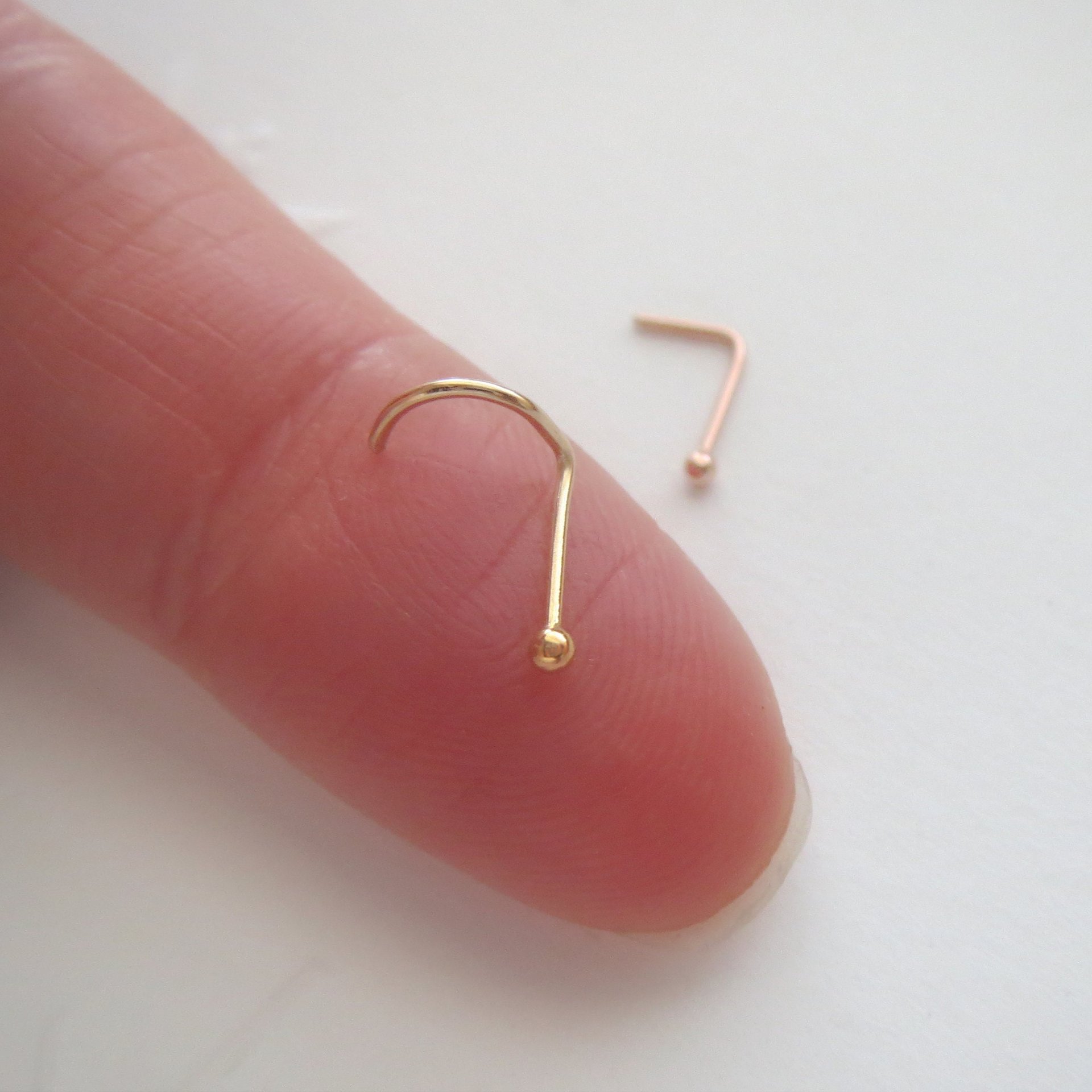 Tiny Gold Nose Stud, 14K Yellow or Rose-Gold-Filled Ball Nose Screw, L-Bend, Straight, or Fishtail - 22 Gauge CUSTOMIZABLE POST