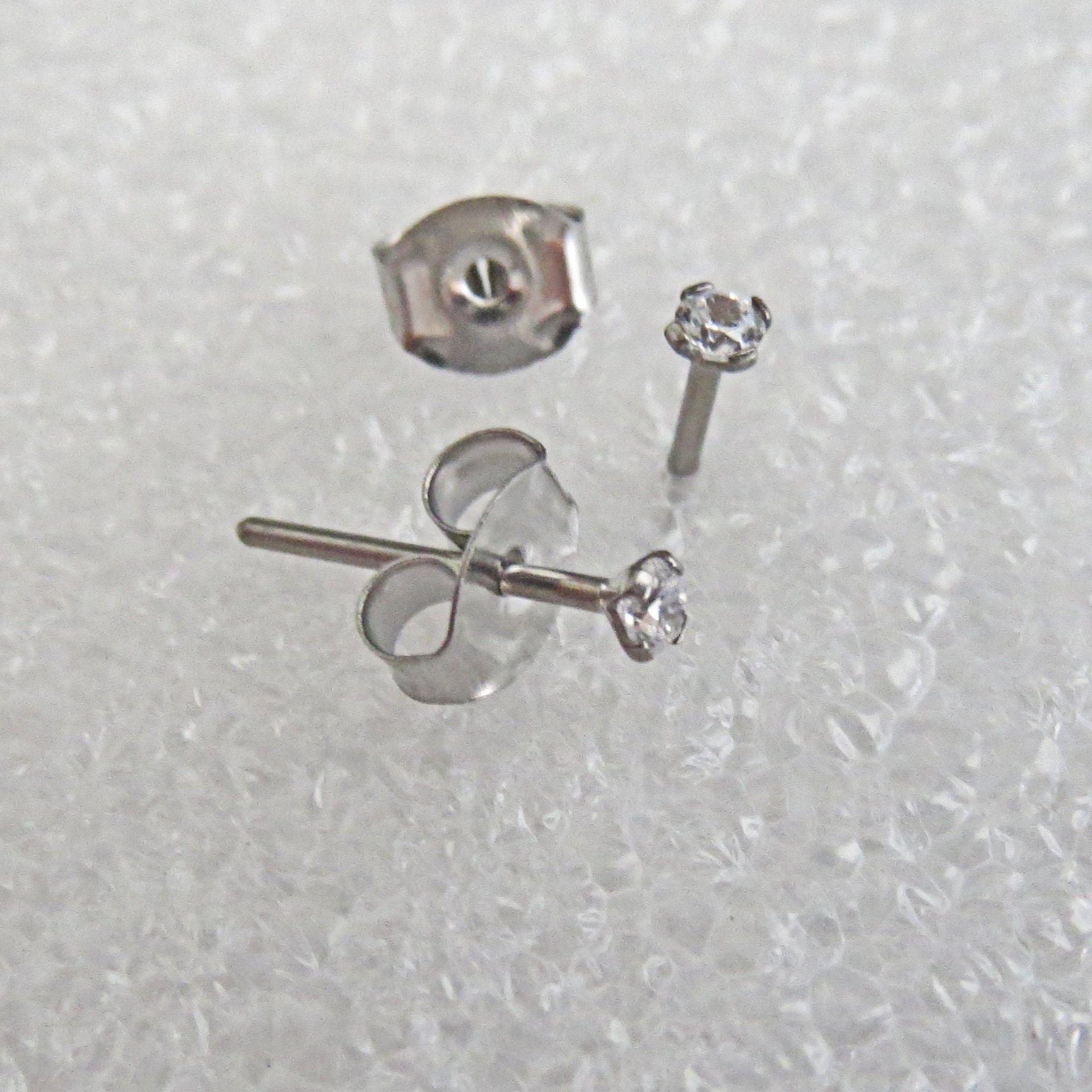 Surgical Steel Stud Earrings, Tiny 2mm Cubic Zirconia Gemstone Earrings - 21g Lobe and Cartilage Studs for Men or Women - Single or Pair