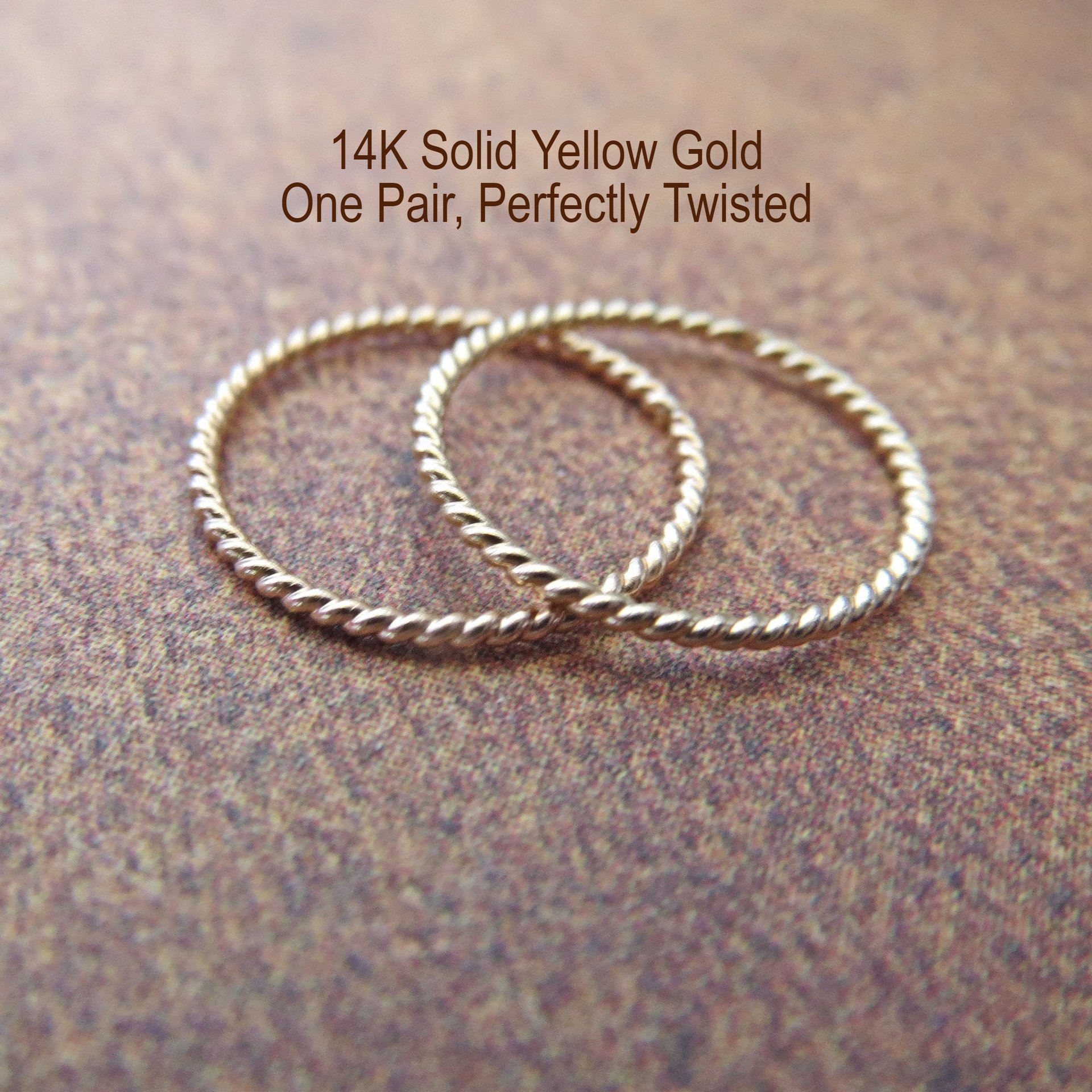 Solid 14k Gold Hoop Earrings, Perfectly Twisted Pair of Small Gold Earrings