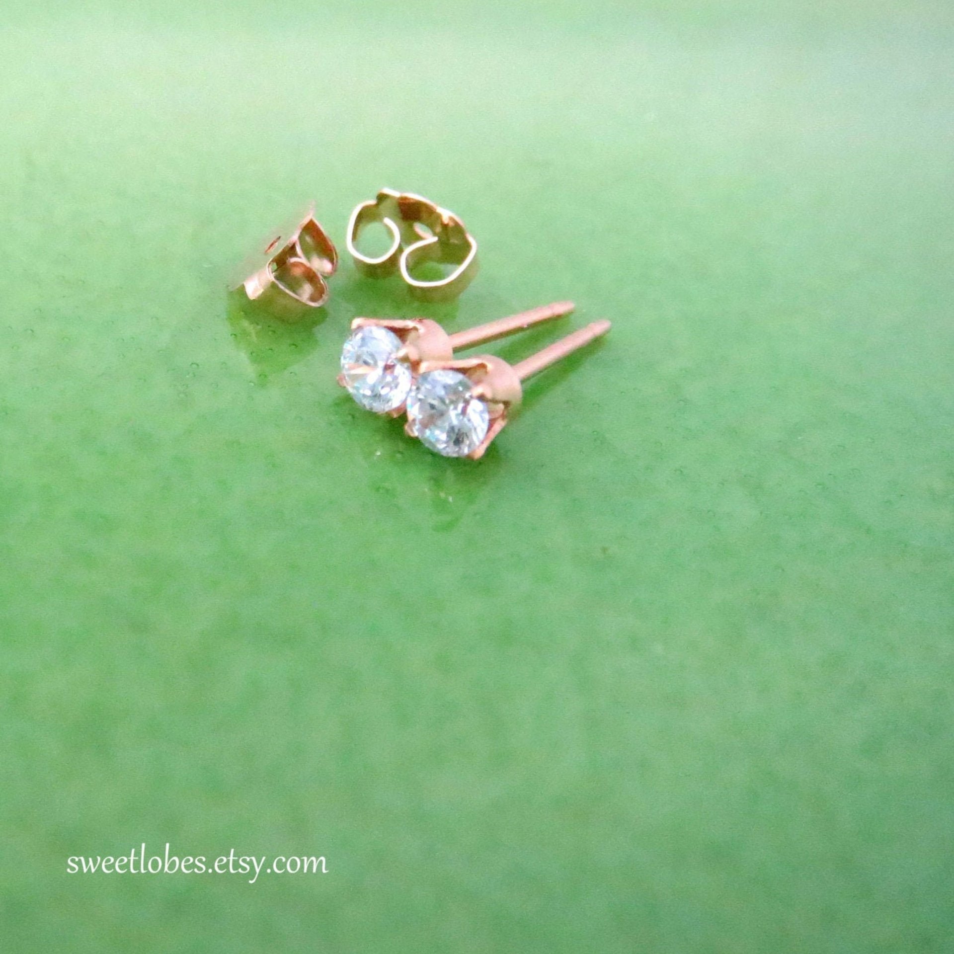 Small CZ Earrings; 3mm Round, Gold Filled Cubic Zirconia Cartilage Studs