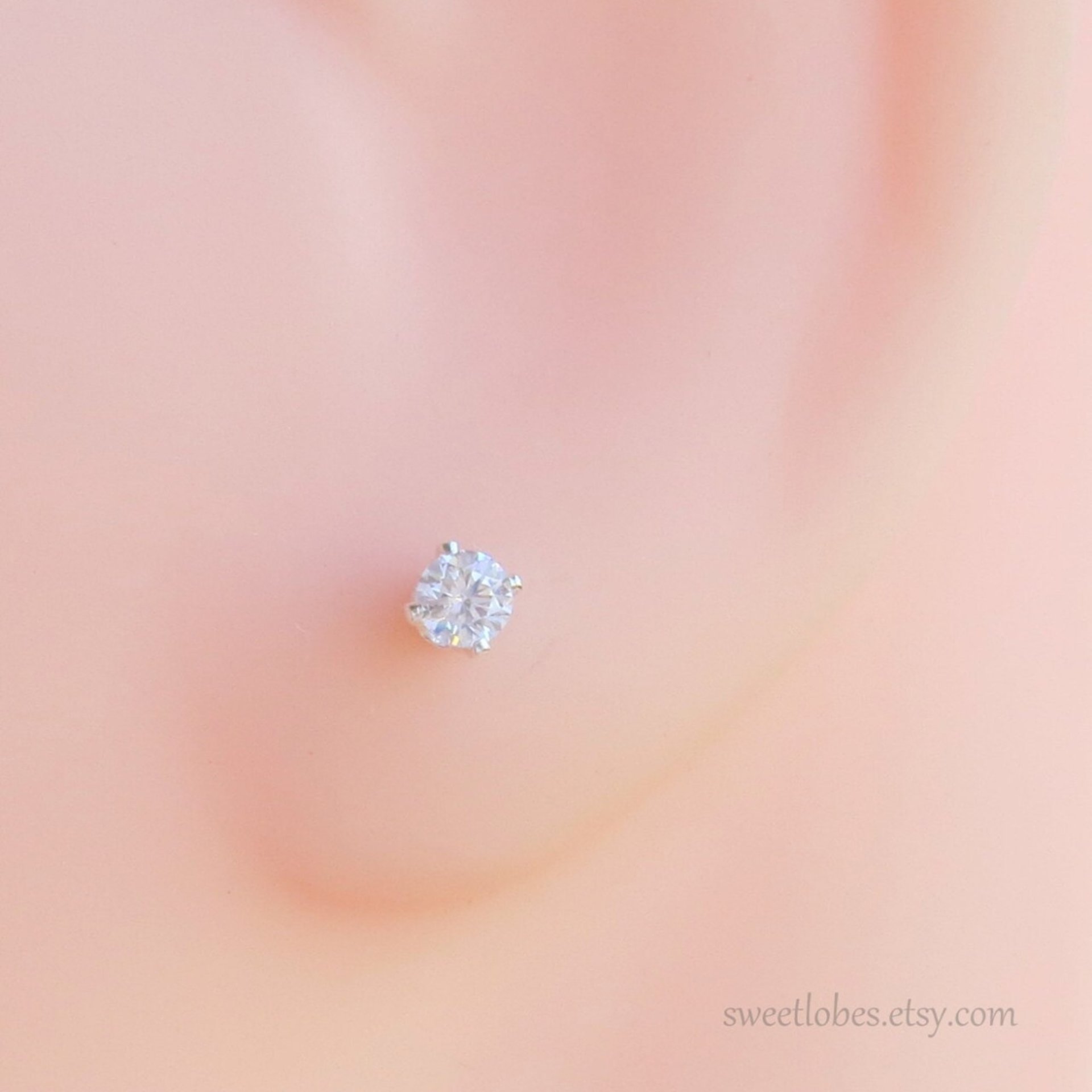 Sterling Silver CZ Earrings for Cartilage or Earlobes, Dainty Studs