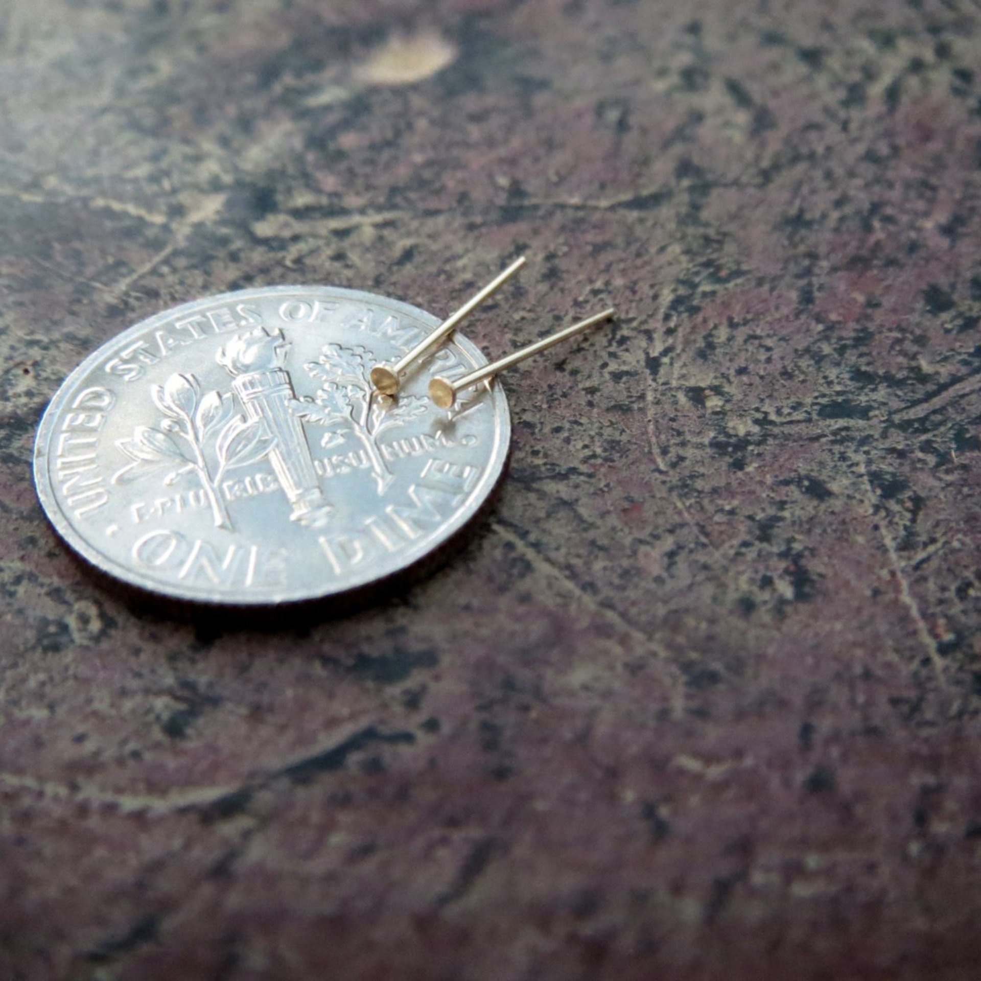 TEENY TINY Flat Gold Stud Earrings, 14k Solid Gold - Super Thin 24g Post, Single or Pair, Earlobe or Cartilage Earring, 100% Made in USA