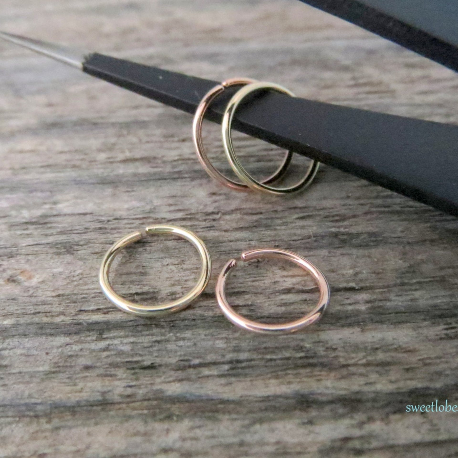 Solid Gold Nose or Cartilage Ring, 14k Rose Gold or Yellow Gold, 20 Gauge Nose Hoop, Cartilage, Tragus, Lip, Etc - 100% Made in the USA