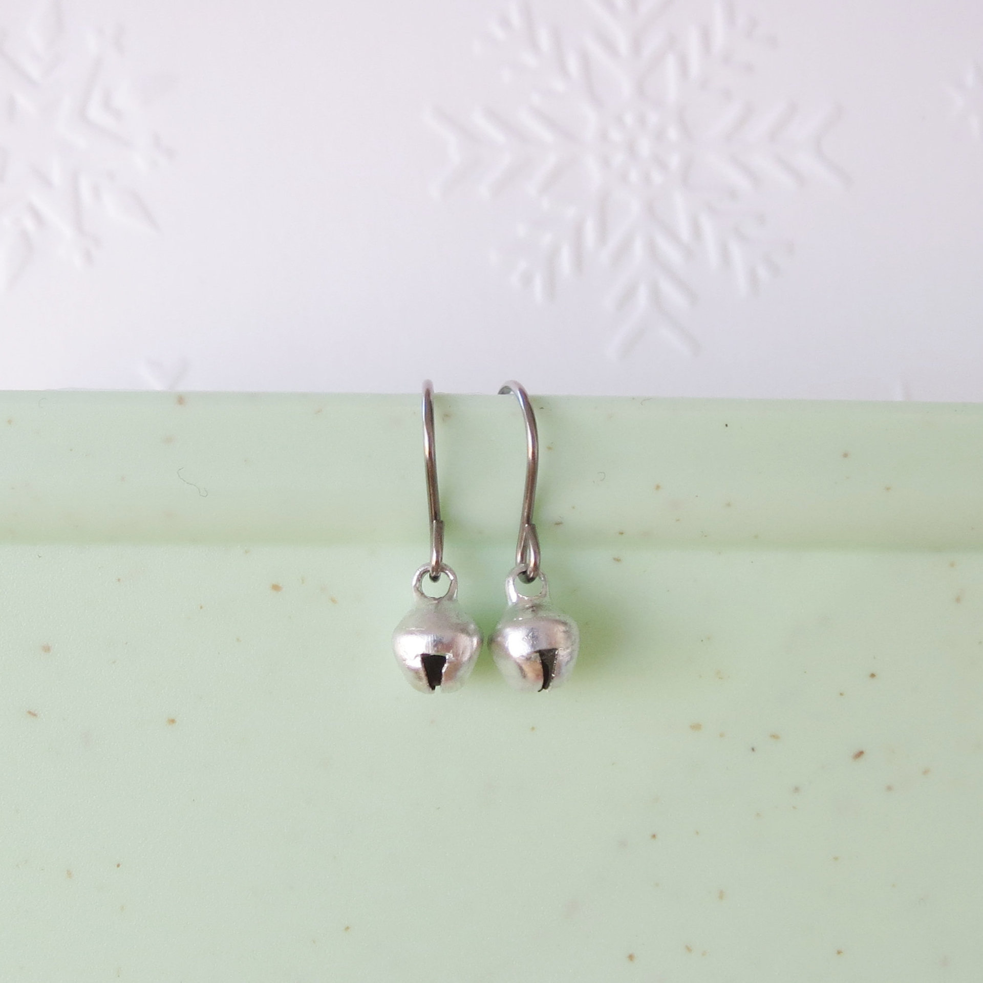 Tiny Jingle Bell Earrings on Titanium Earwires, Implant Grade Nickel Free, Dainty Christmas Earrings Great Gift For Little Girls, Adults Too